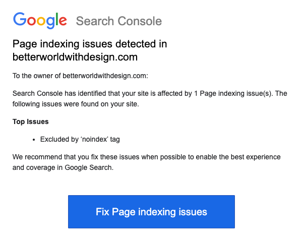 Google Search Console page indexing issues detected. 