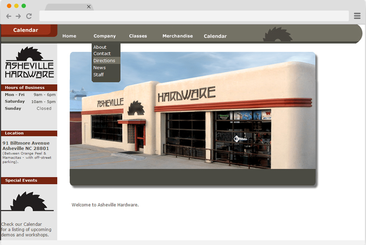 Web Design Sample Hardware Store